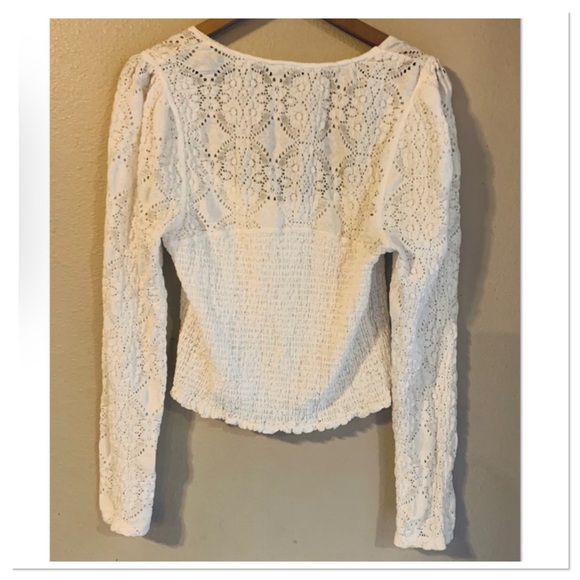 Free People Smocked Lace Confection Top Long Sleeve Ivory Size XL - Picture 8 of 12